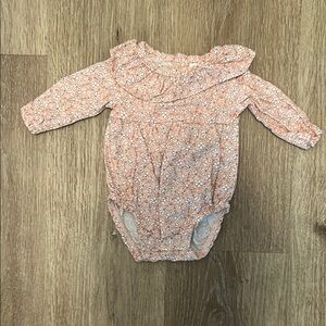 Carter's Pink and White Floral Bodysuit with Ruffled Collar